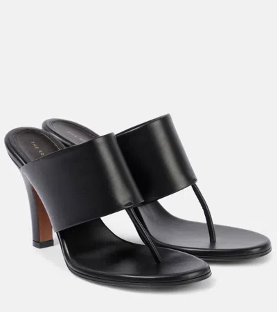 The Row Signum Leather Heeled Thong Sandals In Black