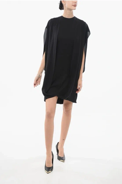 The Row Draped Silk Mini Dress In Black