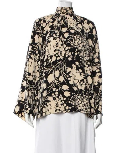 Pre-owned The Row Silk Floral Print Top In Neutral