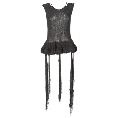 Pre-owned The Row Silk Knit Peplum Fringe Sweater In Black