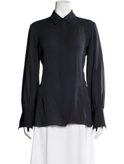 Pre-owned The Row Silk Long Sleeve Blouse In Blue