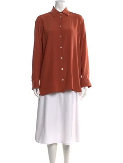 Pre-owned The Row Silk Long Sleeve Button-up Top In Orange