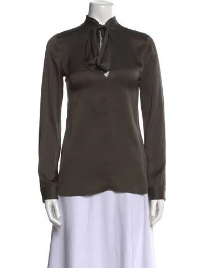 Pre-owned The Row Silk Mock Neck Blouse In Green