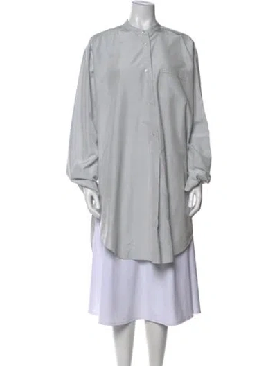 Pre-owned The Row Silk Mock Neck Tunic In Blue