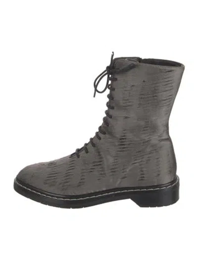 Pre-owned The Row Silk Patterned Combat Boots In Gray