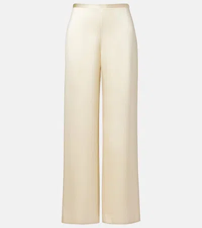 The Row Silk Satin Straight Pants In White