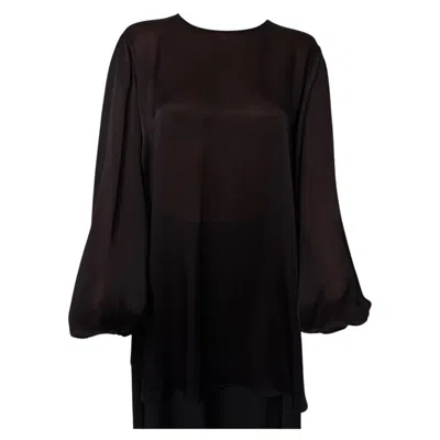 Pre-owned The Row Silk Sheer Tunic Top Xs Black Open Back W/ Ties Bishop Sleeves Hi-low