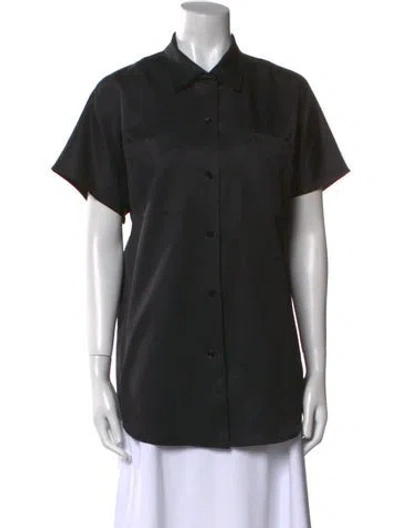 Pre-owned The Row Silk Short Sleeve Button-up Top In Black