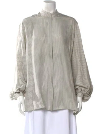 Pre-owned The Row Silk Striped Blouse In Gray