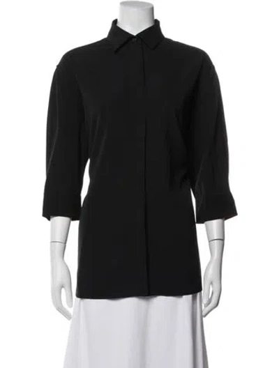 Pre-owned The Row Silk Three-quarter Sleeve Button-up Top In Black