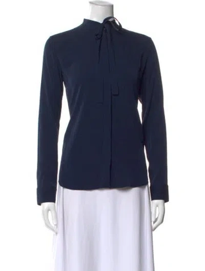 Pre-owned The Row Silk Tie Neck Blouse In Blue