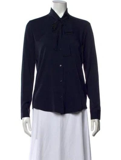 Pre-owned The Row Silk Tie Neck Button-up Top In Blue