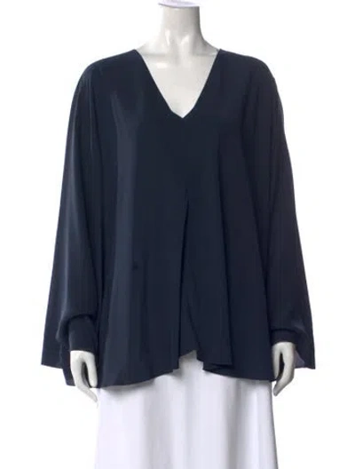 Pre-owned The Row Silk V-neck Blouse In Blue
