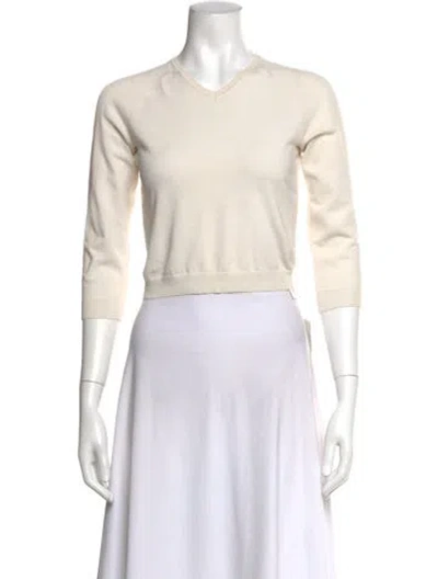 Pre-owned The Row Silk V-neck Sweater In Neutrals