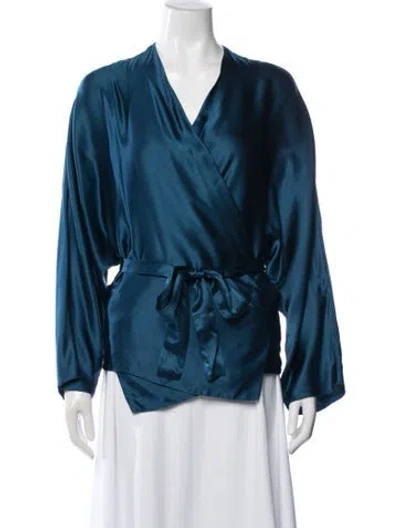 Pre-owned The Row Silk V-neck Top In Blue