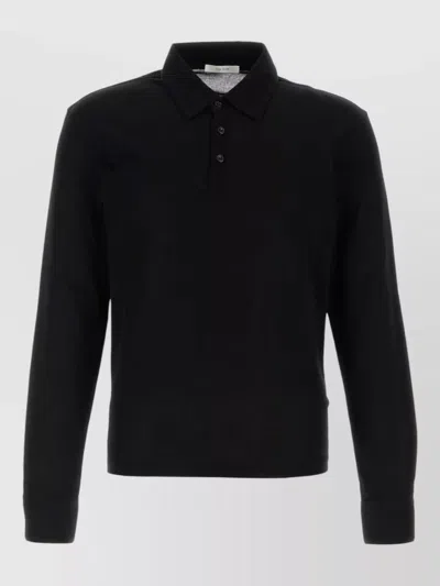 The Row Cashmere Selio Polo Shirt Ribbed Collar Cuffs In Black