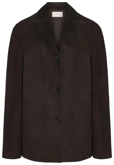 The Row Single-breasted Suede Jacket In Brown