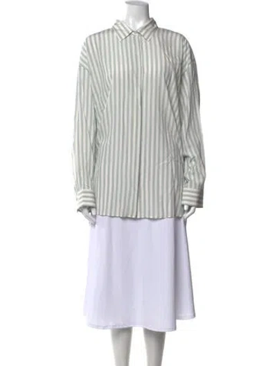 Pre-owned The Row 'sisca' Shirt Silk Button-up Top W/ Tags In Green/neutrals