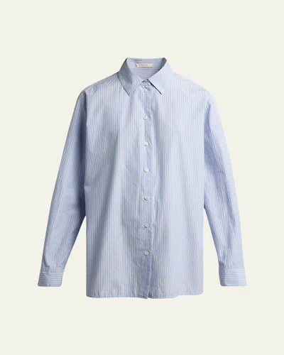 The Row Sisilia Striped Cotton Poplin Button-front Shirt In Blue