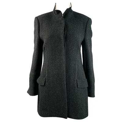 Pre-owned The Row Size 4 Aimon Black Charcoal Wool Paper Nehru Collar Hidden Buttons Jacket