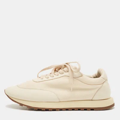 Pre-owned The Row Size 40 Cream Knit Fabric And Leather Lace Up Sneakers In White