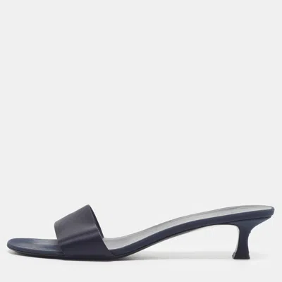Pre-owned The Row Size 40 Navy Blue Satin Slide Sandals