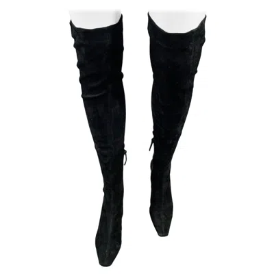 Pre-owned The Row Size 7.5 Black Suede Square Toe Thigh High Boots