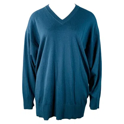 Pre-owned The Row Size L Blue Cashmere Blend Knit Oversized V-neck Sweater
