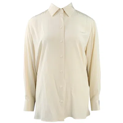 Pre-owned The Row Size L Cream Silk Crepe Spread Collar Shirt In White
