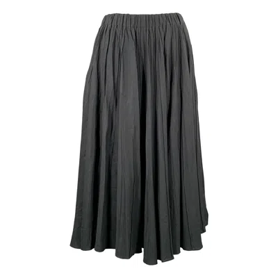 Pre-owned The Row Size L Grey Slate Silk Linen Pleated Midi Skirt In Gray