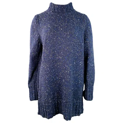 Pre-owned The Row Size L Navy Blue Wool Melange Turtleneck Sweater