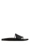 The Row Vivienne Leather Slippers Open Toe Flat Sole In Black