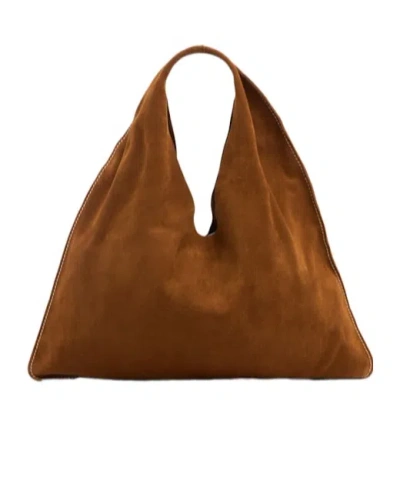 The Row Small Bindle Suede Top Handle Bag In Brown
