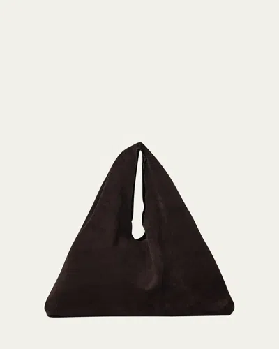 The Row Small Bindle Top-handle Bag In Plush Suede In Black