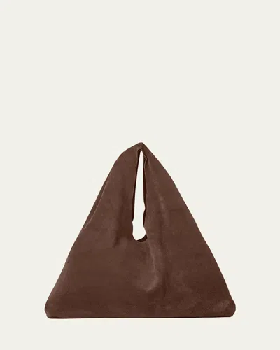 The Row Small Bindle Top-handle Bag In Plush Suede In Brown