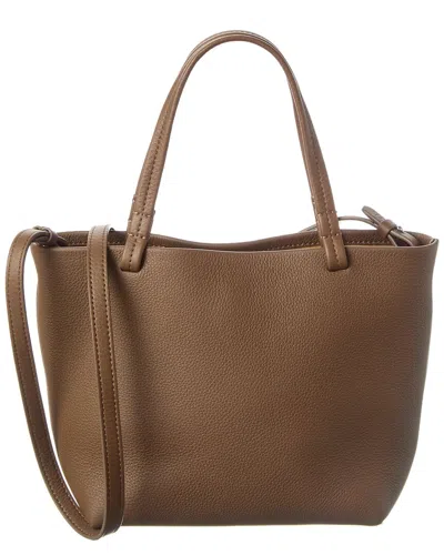 The Row Small Leather Tote In Brown