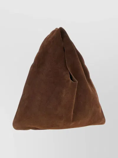 The Row Small Triangular Suede Tote Bag In Brown