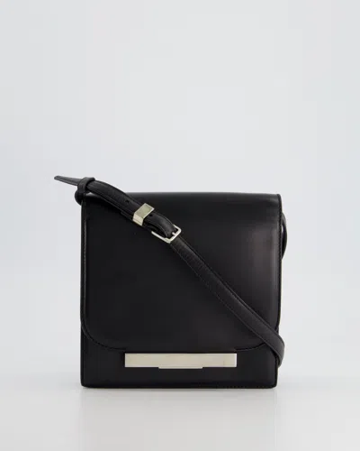 The Row Smooth Lambskin Leather Push Lock Flap Crossbody Bag With Silver Hardware In Black