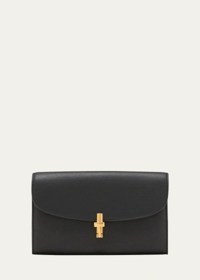 The Row Sofia Continental Wallet In Grainy Leather In Black