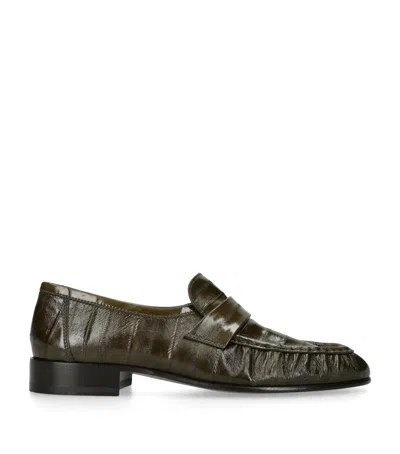 The Row Soft Eel Loafers In Green