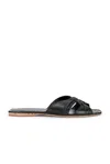 The Row Leather Knot Sliders With Woven Design In Black & Cork