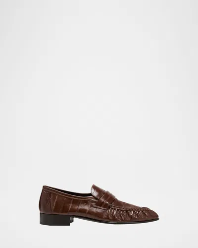 The Row Soft Leather Flat Loafers In Brown