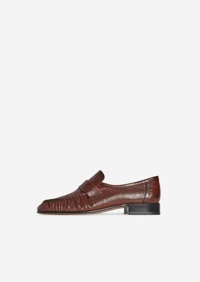 The Row Soft Leather Loafer In Brown