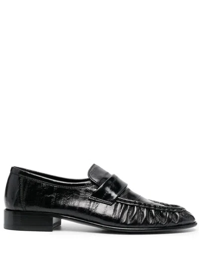 The Row Soft Leather Loafers In Black