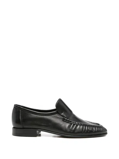 The Row Soft Leather Loafers In Black