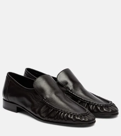 The Row Soft Leather Loafers In Black