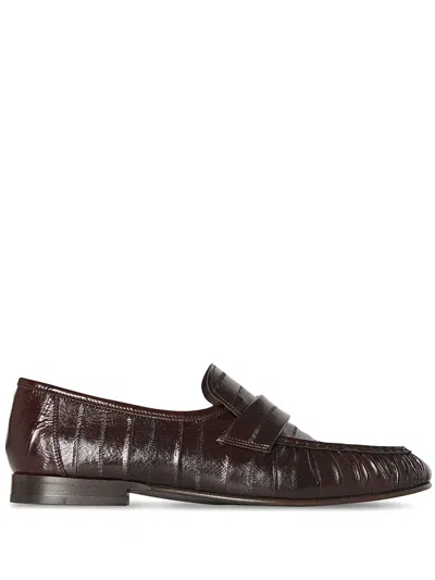 The Row Soft Leather Loafers In Brown