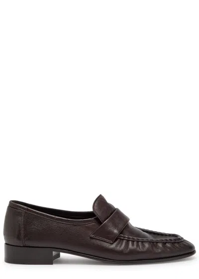 The Row Soft Leather Loafers In Brown