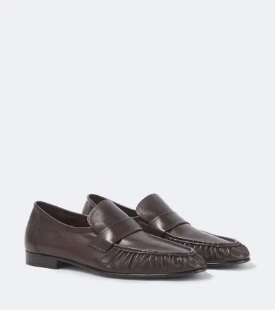 The Row Soft Leather Loafers In Brown