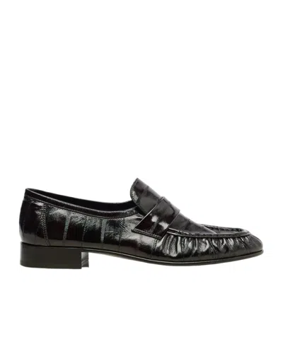The Row Soft Leather Loafers In Brown